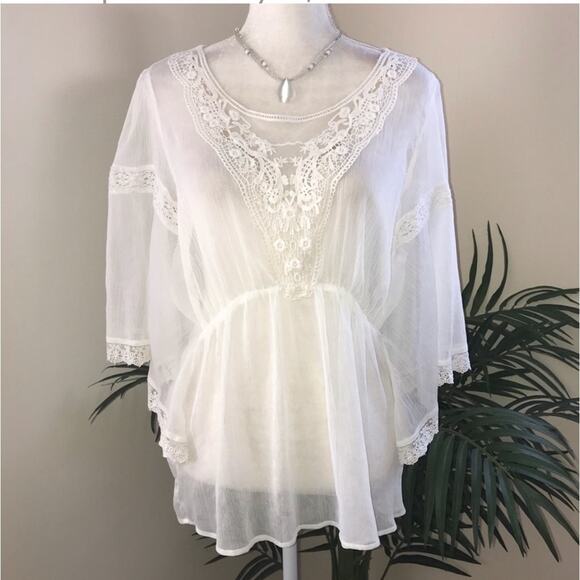 Free People top Womens Small Whimsigoth Lace Sheer Crinkle Forest Fairy S - Picture 1 of 7